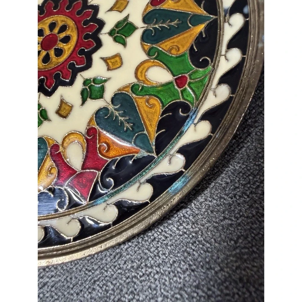 Vintage Cloisonne Turkish Enamel Bronze Wall Plate 5 1/4